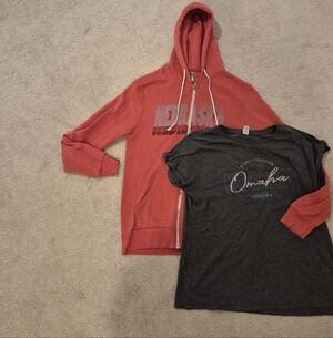 Red Hoodie and Gray Graphic T-Shirt Bundle